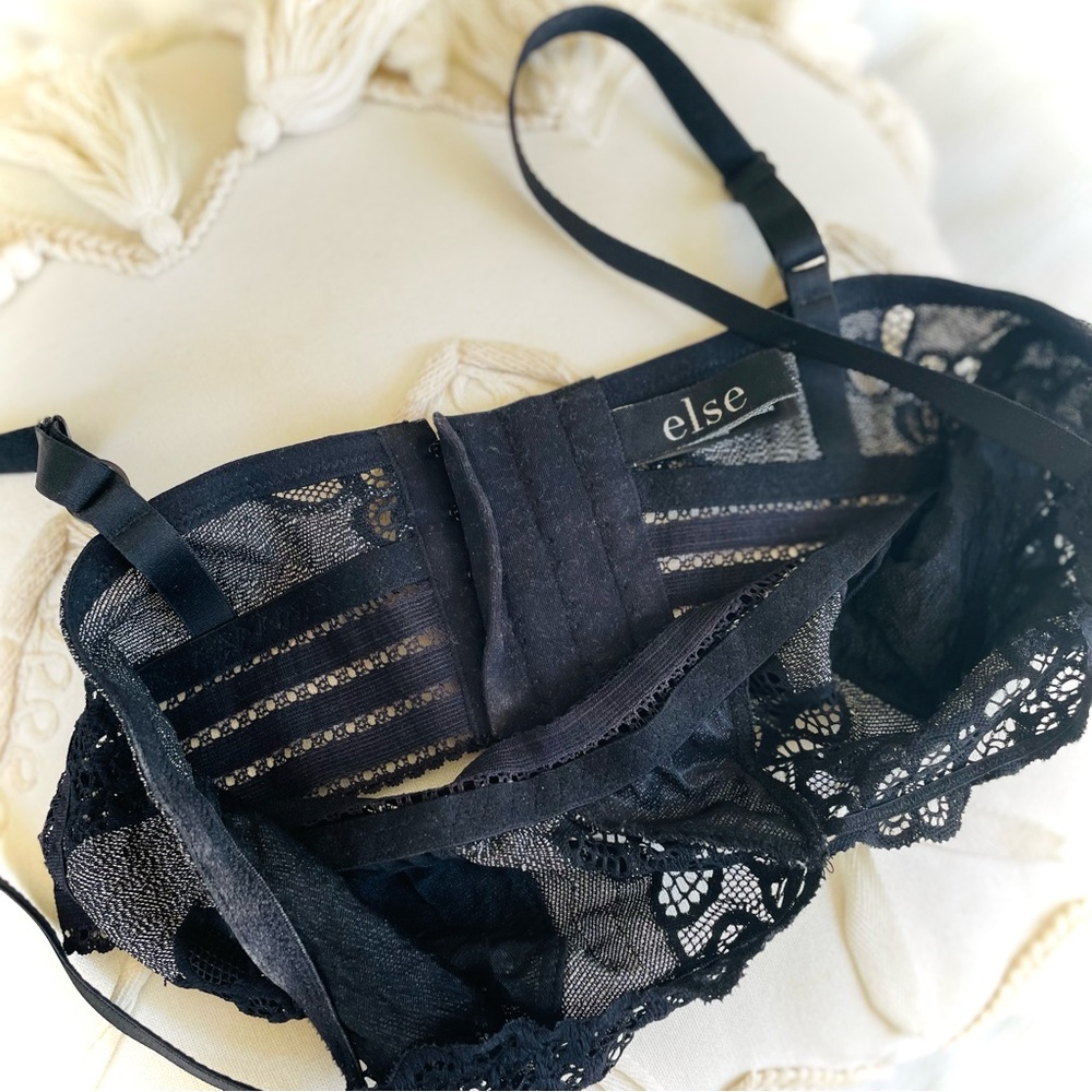 ELSE | S / 34B / 36B | Charlotte Soft Cup Charcoal Black Lace Bra Bralette NWOT